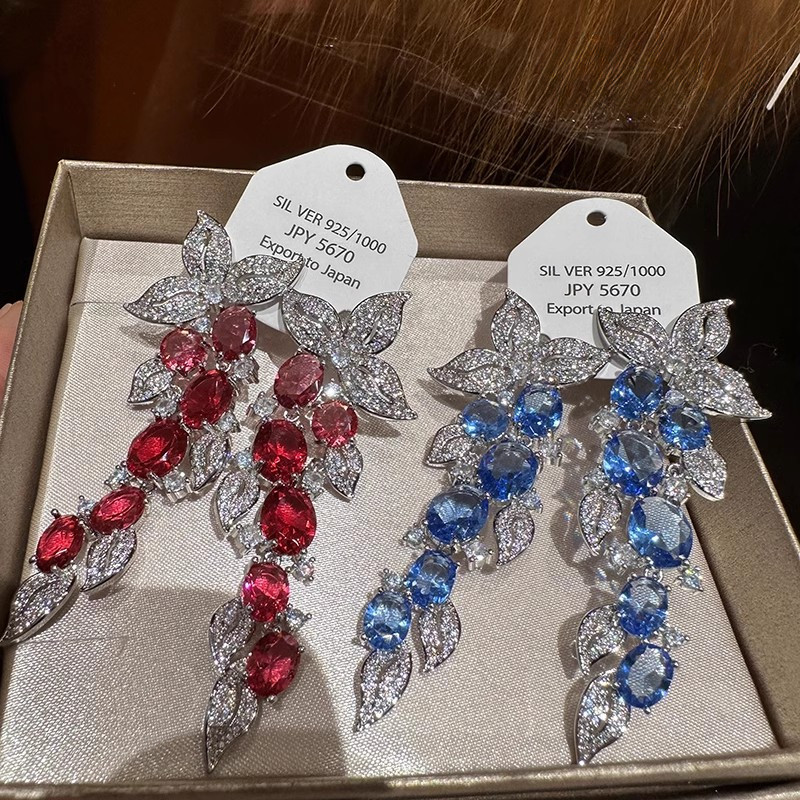 Bông tai tua rua dài Zircon sang trọng nhẹ Bông tai hoa lá tinh tế thời trang