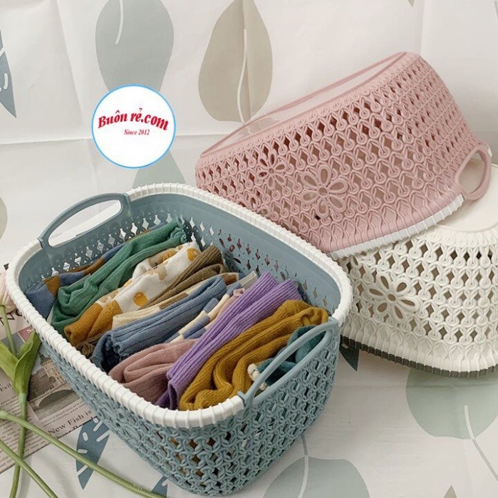 Rổ nhựa giả đan mây có quai cầm Việt Nhật, giỏ hoa 2 size màu pastel xinh xắn (MS: 3377) – Buôn Rẻ 00690 Babee