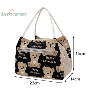 [Lostcorner] Túi đựng đồ ăn trưa hình gấu hoạt hình thời trang dành cho nữ Túi Tote sức chứa lớn Túi đựng đồ dã ngoại Túi đựng đồ ăn văn phòng ngoài trời di động [Mới]