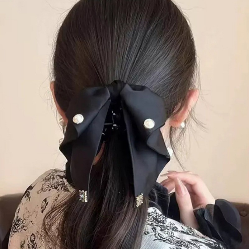 Phụ Nữ Tóc Ngọc Trai Nơ Lấy Kẹp Nữ Phong Cách Mới Đầu Lưng Tóc Nửa Tie Tóc Cá Mập Kẹp Tóc Thời Trang Phụ Kiện Tóc
