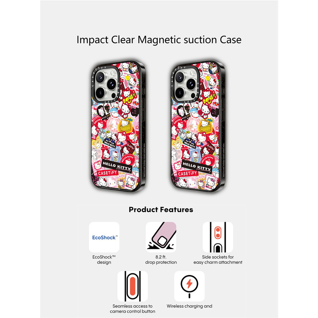 Casetify X Hello Kitty Kỷ niệm 50 năm - Ốp lưng Acrylic cứng hút từ tính cho Apple IPhone 12 13 14 15 16 Pro Max Plus có hộp