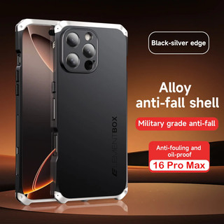 [Vỏ nguyên tố] Khung kim loại PC Ốp lưng cho iPhone 15 16 Pro Max Dải nhôm chống va chạm Silica gel Mặt sau Vỏ điện thoại