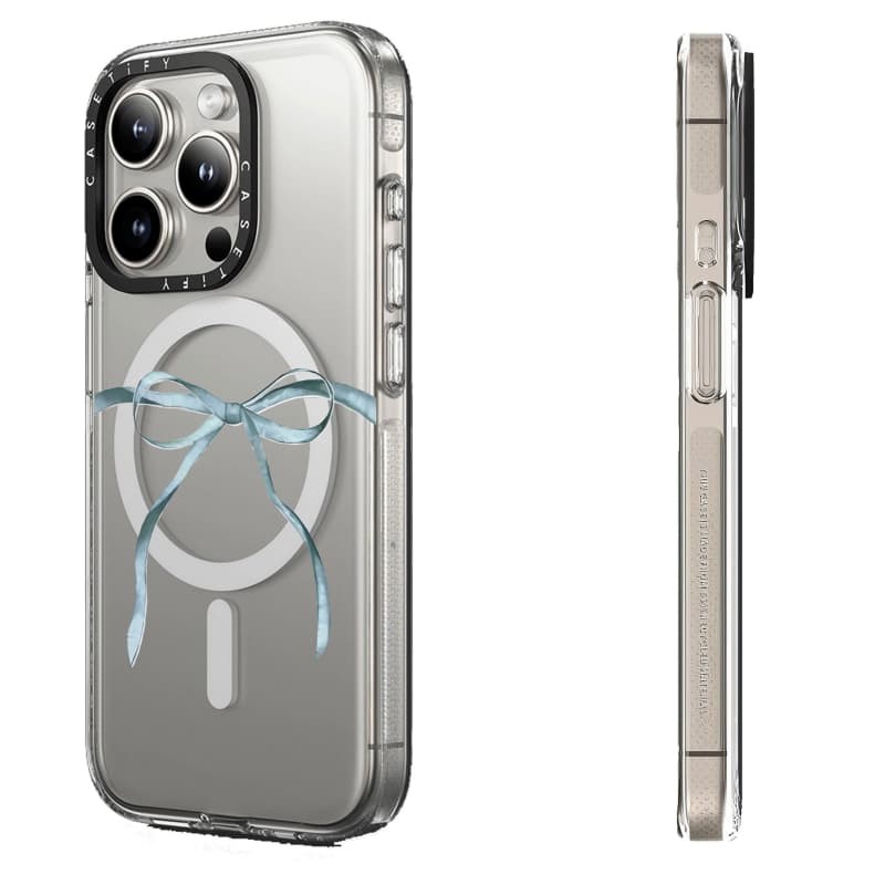 Casetify X Nơ Xanh Hút Từ Tính Trong Suốt Cứng Acrylic Lưng TPU Edge Ốp Lưng Điện Thoại Ốp Lưng Tác Động Cho Apple IPhone 13 14 15 Pro Max