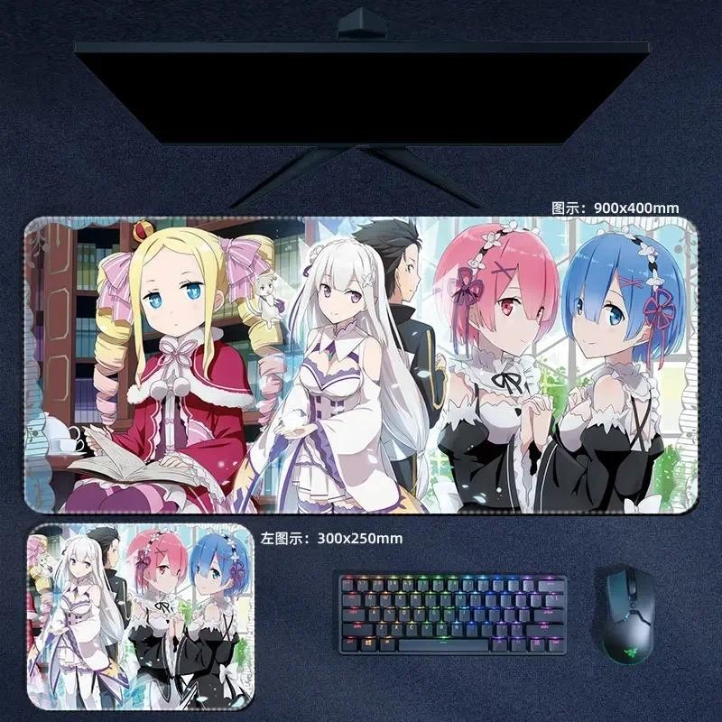 Re 0 Emilia Rem Ram Miếng Lót Chuột Anime Re Zero Life in Another World Large XXL Mousepad Bàn Phím Máy Tính Phụ Kiện Để Bàn Thảm