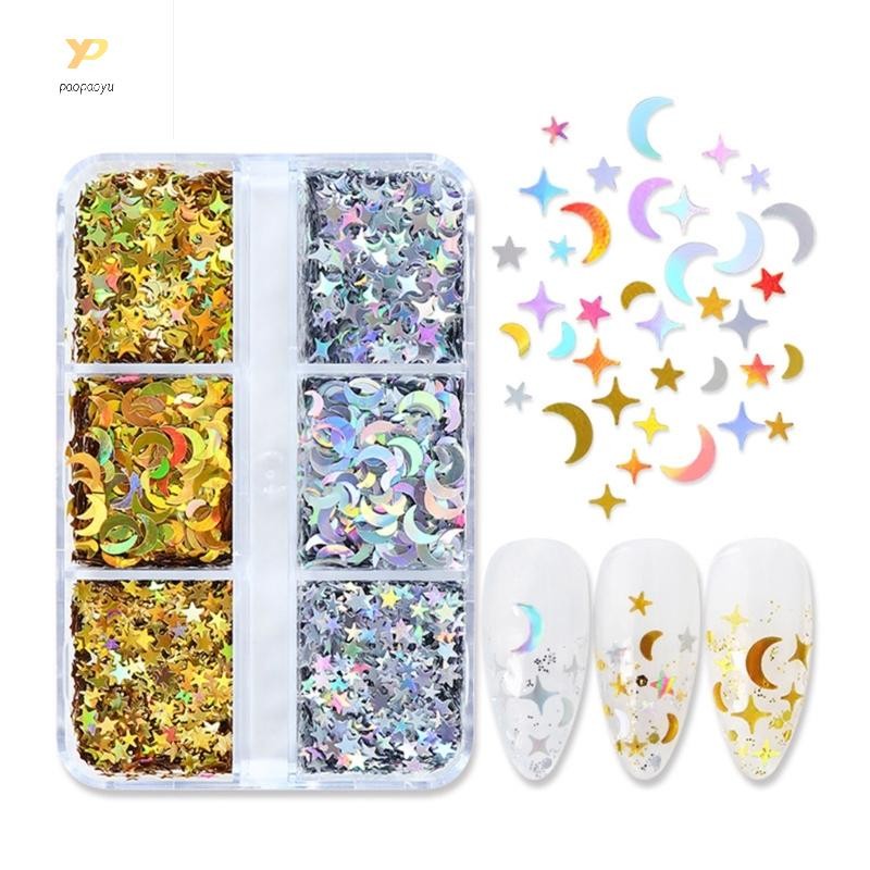 Ppy 6 Lưới Nhựa Kim Sa Lấp Lánh Ngôi Sao Mặt Trăng Lấp Lánh Cho Nhựa Dính Làm Đầy Khuôn UV Chất Làm Đầy