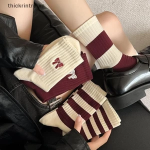 Thi Tất Nữ Thu Đông Cotton Dệt Kim Trường Học Bé Gái Ống Giữa Tất Nữ Sọc Hip Hop Ván Trượt Thể Thao Tất Sox VN