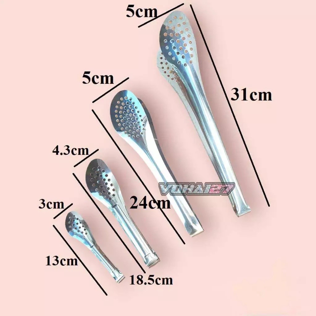 Combo 4 Kẹp gắp thức ăn đầu tròn có lỗ inox