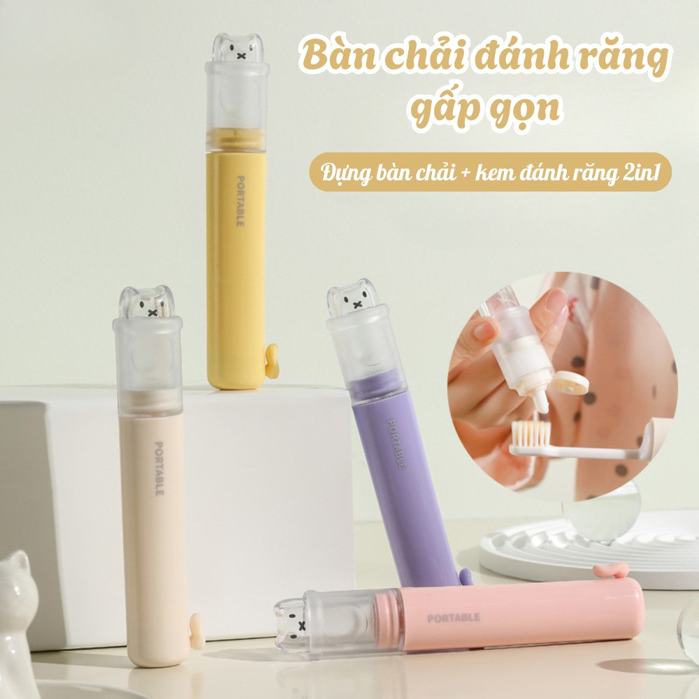 Bàn Chải Đánh Răng Gấp Gọn Tích Hợp Kem Đánh Răng 2in1 Lông Mềm Nhỏ Gọn Tiện Dụng Mang Du Lịch Dinohome