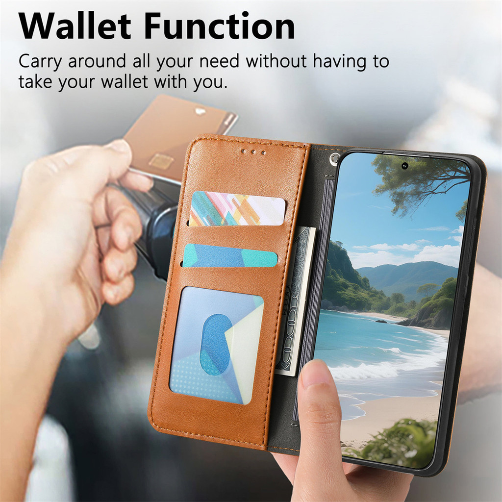 Retro Da Lật Ví Khe Cắm Thẻ Ốp Lưng Điện Thoại Samsung Galaxy S25 Edge Ultra S24 FE A55 A35 A25 A15 A05 A06 A16 A26 A56 A36