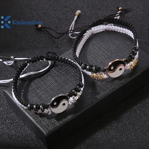 Kudosation 2 Chiếc Thái Cực Dương Cặp Đôi Mặt Dây Chuyền & Vòng Tay Bím Dây Xích Điều Chỉnh, Phù Hợp Người Yêu, Choker