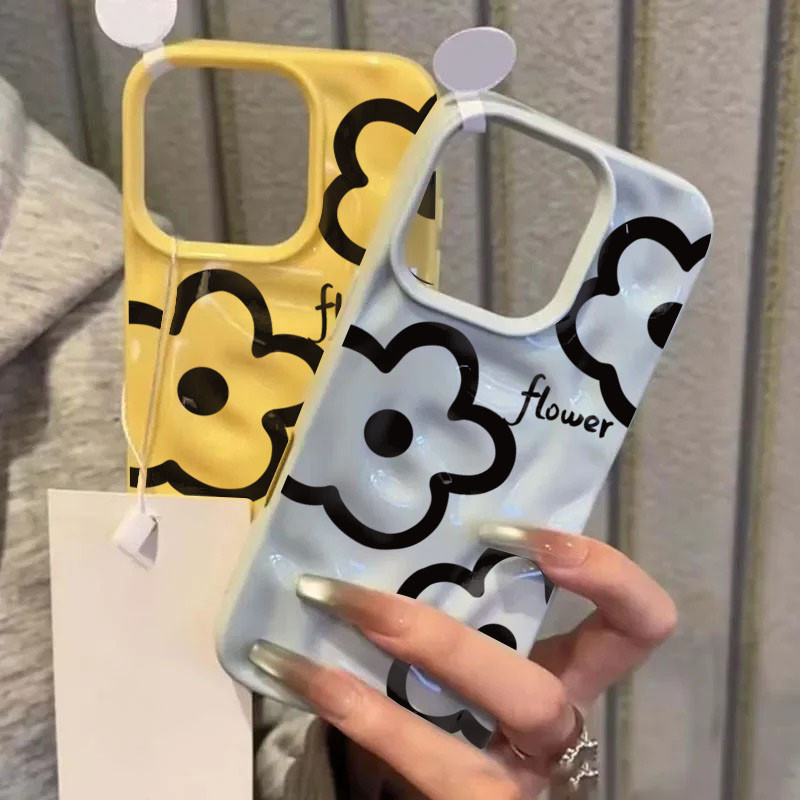 Ốp Điện Thoại Silicon Mềm Sóng Gấp Họa Tiết Cho iPhone 11 16 15 14 13 12 Pro Max 14 15 Plus Ba Hoa Nhỏ Chống Sốc Bao