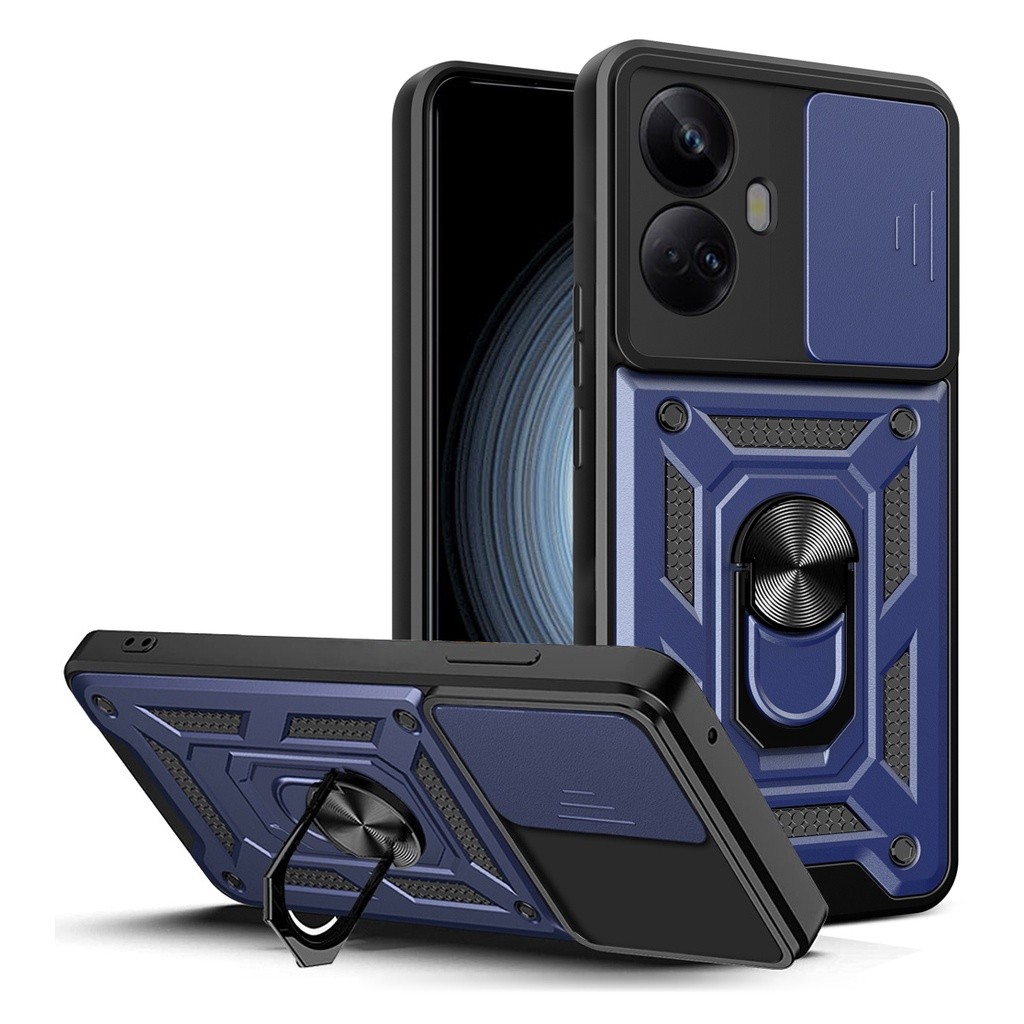 Ốp lưng bảo vệ Camera Armor chống sốc Realme 10 Pro Plus 5G 9 9i C55 C53 C51 C67 C65 4G Narzo N55 Note 50 Vỏ xe từ tính Nhẫn đứng đẩy kéo bảo vệ