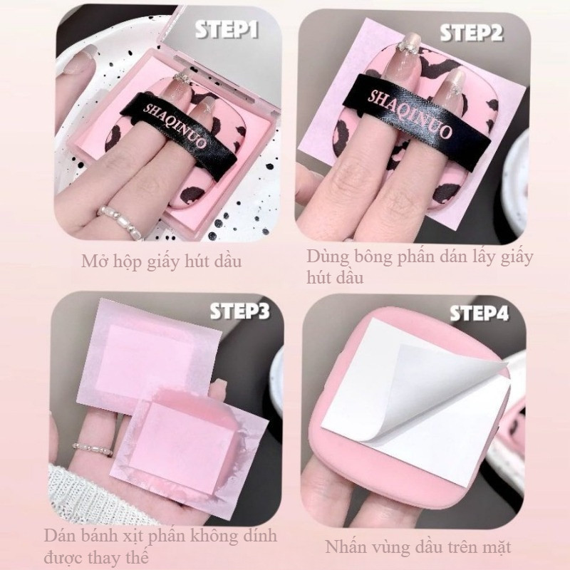 Bộ 100 Tờ Giấy Thấm Dầu, đi Kèm Với Gương + Puff Hộp Di động Set, Vệ Sinh Dầu Nhờn Thừa Trên Da Mặt