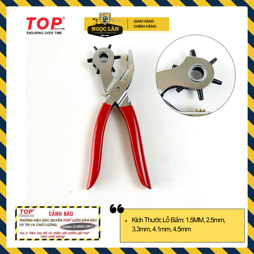 [Chính hãng TOP] Kìm bấm lỗ dây nịt, thắt lưngTOP kèm 100 khoen, bấm lỗ từ 1,5-2.5-3.3-4.1-4.5mm
