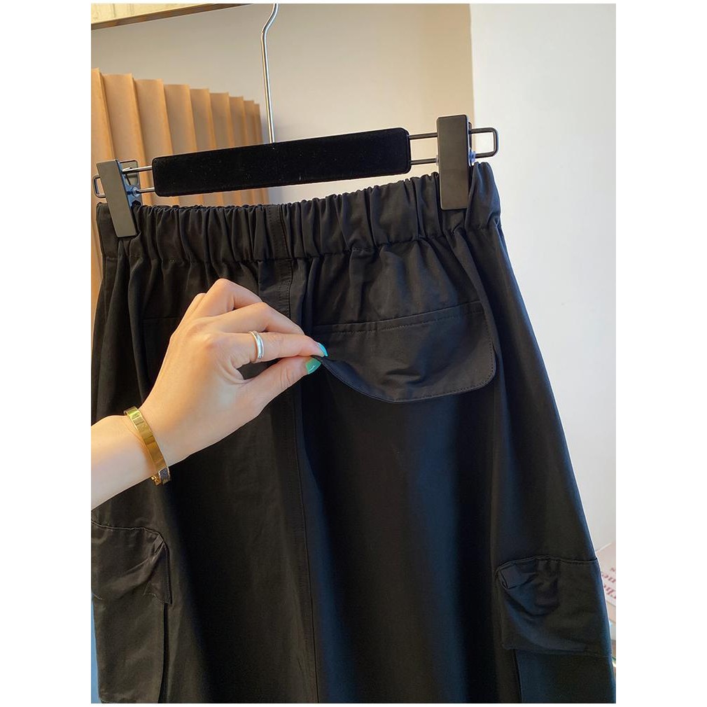 Xuân Thu Plus Size 150kg Váy chữ A dáng rộng thông thường Váy dây rút đa năng Váy bảo hộ lao động nữ