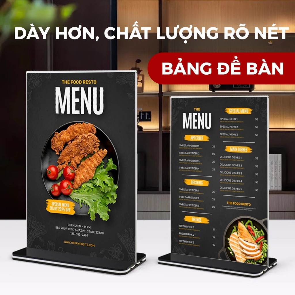 Bảng Giá Mica Để Bàn A5/A4 - Khung Menu Trong Suốt Cao Cấp, Dễ Tháo Lắp, Dùng Cho Cửa Hàng/Văn Phòng