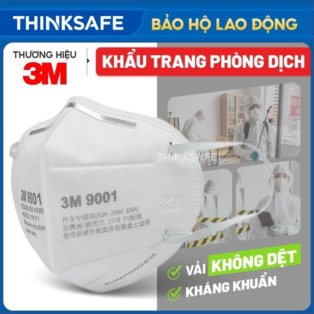 Khẩu trang 3M 9001 Khẩu trang 3d chống bụi mịn, virus, chống tia UV, khẩu trang y tế 3M chính hãng - Thinksafe