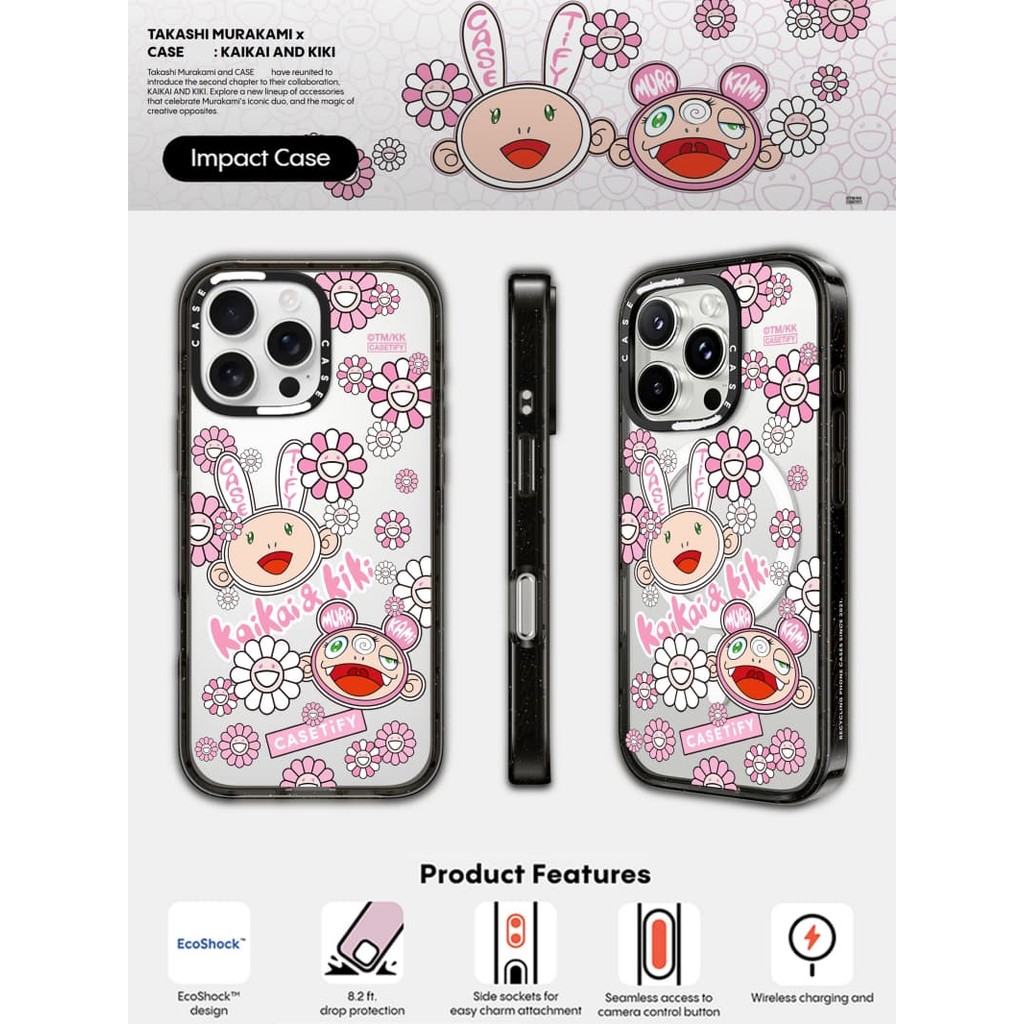 CASECASE X KAIKAI VÀ KIKI STICKER MANIA Ốp Lưng Màu Hồng Đen Trong Suốt Cứng Hút Từ Tính Tác Động Cho Apple IPhone 12 13 14 15 16 Pro Max Plus Có Hộp