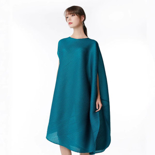 Miyake Đầm Rời Xếp Ly Bao Thịt, Cổ Tròn, Thời Trang Sang Trọng