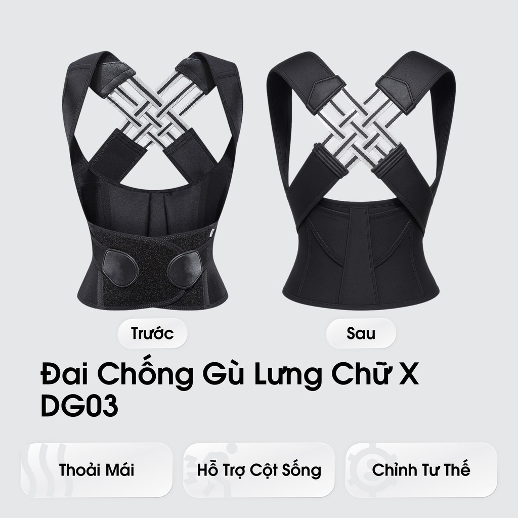 Đai Chống Gù Chữ X Nâng Cấp - Cố Định Cột Sống Ngực, Thắt Lưng, Dành Cho Người Ngồi Nhiều - DG03
