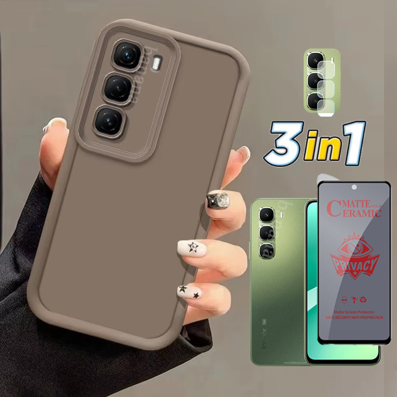 3in1 Infinix Hot 60 Trọn Gói Vỏ Điện Thoại Chống Sốc Cho Infinix Hot 60i 50i Smart 10 Smart 9 X6725 POP 10 Kính Cường Lực Gốm + Phim Ống Kính