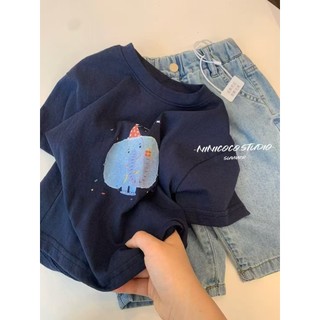 Áo thun trẻ em in hình hoạt hình mùa hè 100% Cotton tay ngắn dáng rộng cho bé Áo thun thoải mái