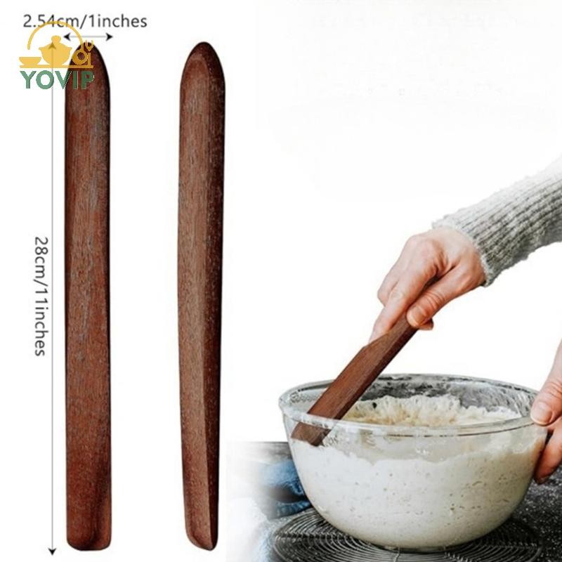 YOVIP 11 Inch Gỗ Bột Chua Bánh Mì Trộn Khuấy Dính Spurtle Gỗ Bột Đậu Nành Bánh Mì Dụng Cụ Làm Mái Chèo Khuấy Dính VN