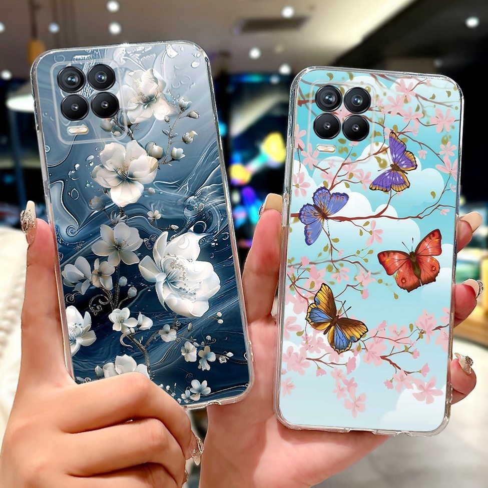 4G Cho Realme 8 Ốp Lưng RMX3085 Trong Suốt Thẩm Mỹ Mèo Dễ Thương Thời Trang Hoa Sơn Ốp lưng Realme 8 4G