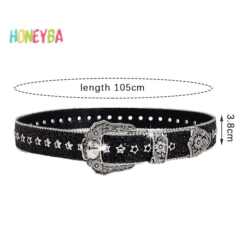 < Honeyba > Thắt lưng đính đá Gothic cá tính dành cho nữ Thắt lưng da thời trang bé gái Western Cowboy Y2K Retro Jeans Váy trang trí Thắt lưng