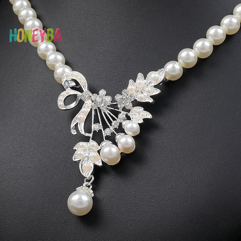 < Honeyba > Bộ Bông Tai Vòng Cổ Ngọc Trai Châu Âu Và Mỹ Nữ Tính Khí Đầm Vòng Cổ Bông Tai