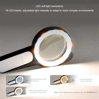 Kính lúp cầm tay JOY Kính lúp 30X 18 đèn LED Chiếu sáng có thể điều chỉnh 3 chế độ dành cho người cao tuổi Kiểm tra đọc sách Jewe