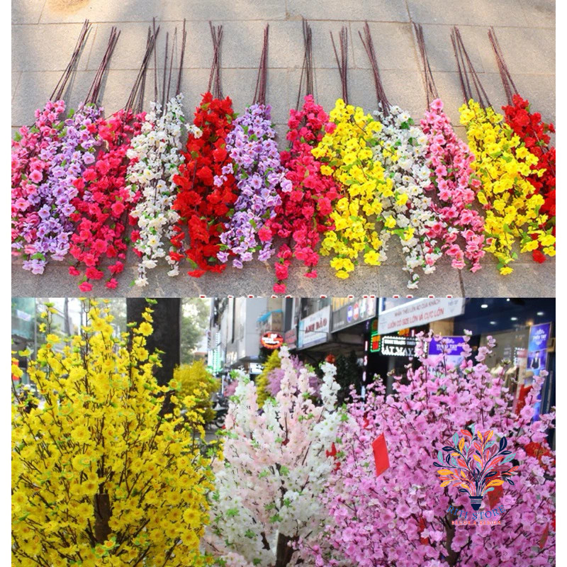Sỉ Combo 10 Cành Hoa Mai Hoa Đào Giả Trang Trí , Decor Làm Cây Hàng Đẹp 5 nhánh