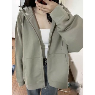 Áo khoác nỉ  Trơn nam nữ form rộng tay dài  mùa đông có khóa kéo-