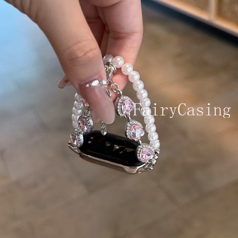 Vòng tay ngọc trai hình trái tim đính kim cương cho Huawei Band 11 pro 10 9 8 Dây đeo cho Huawei Band Fit3 4 2 Phụ kiện có thể thay thế
