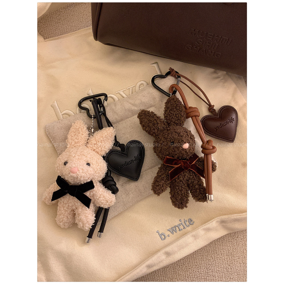 Sang Trọng bunny Mặt Dây Chuyền Da Tình Yêu Trái Tim Túi Trang Trí Hoạt Hình Búp Bê Móc Khóa Dễ Thương