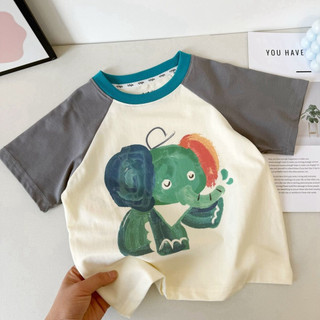 Mùa Hè Phong Cách Mới Bé Trai Dễ Thương Áo Thun Tay Ngắn Trẻ Em Hoạt Hình In Hình Voi Rời Thời Trang Màu Sắc Tương Phản Hàng Đầu