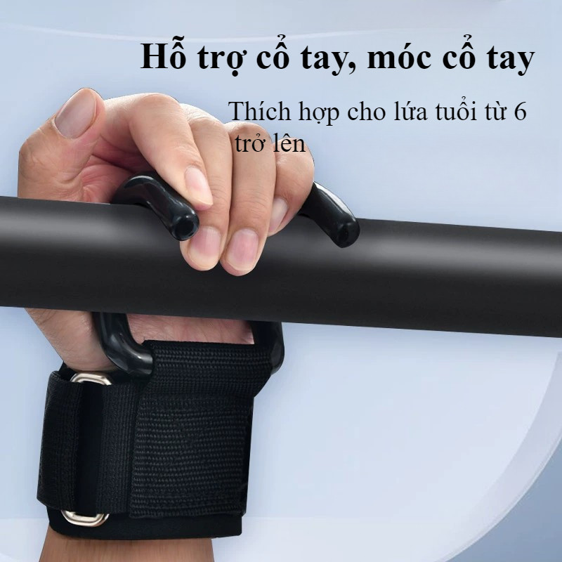 Quấn cổ tay tập gym có móc thép - Hỗ trợ nâng tạ/xà đơn, đệm lót chống trượt, thoáng khí unisex