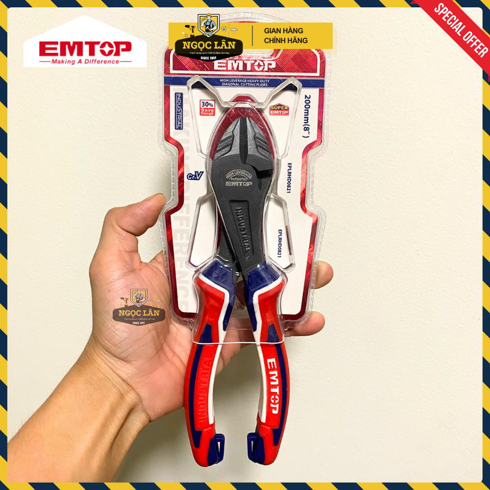 [Chính hãng] Kìm cắt EMTOP đầu nặng, trợ lực 30% thép CRV xử lý bề mặt phủ Teflon cao cấp