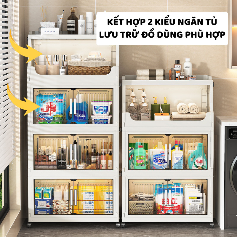 Tủ Gấp Gọn Đựng Đồ Phòng Tắm ENODA HOME, Tủ Kệ Đựng Đồ Đa Năng Nhà Tắm Có Bánh Xe Di Chuyển Tiện Lợi TUN052