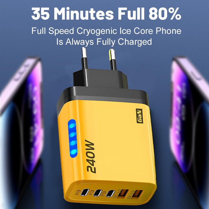 Bộ sạc đa cổng 240W 3PD có đèn - Đầu sạc cáp dữ liệu chất lượng cao - Bộ chuyển đổi điện thoại di động USB Type C kép cho thiết bị Android của Apple​