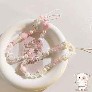 【Chamvn】Dây đeo điện thoại kiểu Sweet Fairy chống mất dây đeo điện thoại Ốp lưng điện thoại đính hạt mặt dây chuyền
