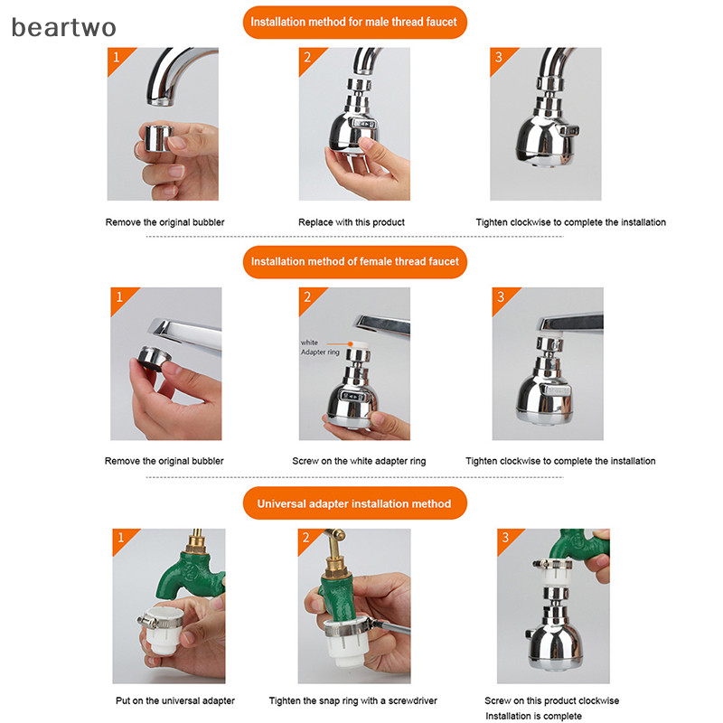 < Beartwo > Bộ chuyển đổi vòi bếp 3 chế độ đa năng Máy sục khí Đầu vòi hoa sen Áp suất gia đình Tiết kiệm nước Bubbler Bộ lọc vòi phun Đầu nối đẹp