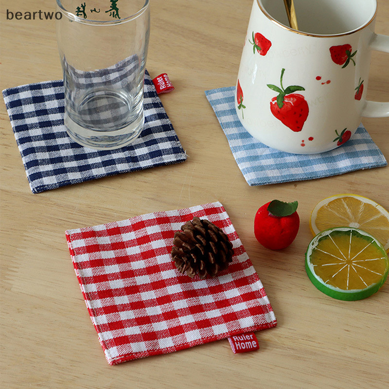 < Beartwo > 1 / 5 Chiếc Vải Coaster Khăn Trà Vải Đôi Placemat Cotton Nguyên Chất Cách Nhiệt Miếng Lót Cốc Miếng Lót Nhà Bếp Trang Trí Bàn Đẹp