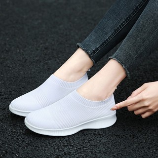35-44 Size Giày Slip-On Flyknit Giày Nữ Plus Size Giày Thể Thao Siêu Nhẹ Đi Bộ Mẹ Giày Cổ Miễn Phí Vận Chuyển