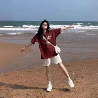 Áo thun 3158 cotton ngắn tay in chữ màu đỏ tía dành cho nữ