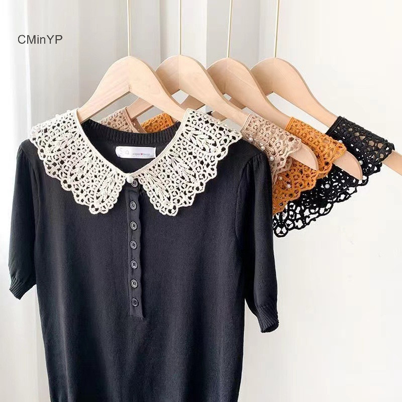 Cminyp Nữ Áo Sơ Mi Ngọt Ngào Búp Bê Có Thể Tháo Rời Cổ Giả Rỗng Ra Hoa Ren Xù Viền Cổ Giả Người Phụ Nữ Cổ Áo Giả Khăn Choàng Vinh Quang