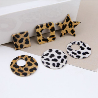 DIY Handmade Phụ Kiện Trang Sức Tính Khí Da Báo In Rỗng Tròn Ngôi Sao Năm Cánh Kim Cương Nhựa Mặt Dây Chuyền Tai Chất Liệu Trang Sức