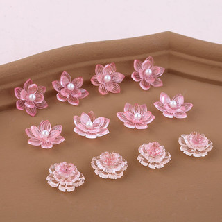 Hoa sen năm cánh hồng và ngọc trai trên miếng dán nhựa DIY, làm đồ trang sức handmade như bông tai