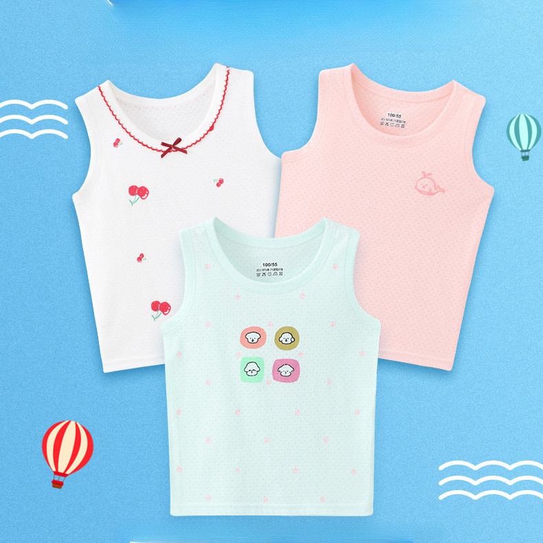 Phong Cách Mới Trẻ Em Nguyên Chất Cotton Lưới Áo Mỏng In Hình Hoạt Hình Sling Bé Gái Bé Trai Hợp Thời Trang Bán Buôn ABHC