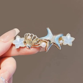 Mauropoli [Sẵn sàng] Đuôi cá màu xanh tươi mơ mộng đầy màu sắc Kính ngọc trai mỏ vịt kẹp trán Kẹp bên trán Kẹp tóc gãy Cảm giác cao cấp